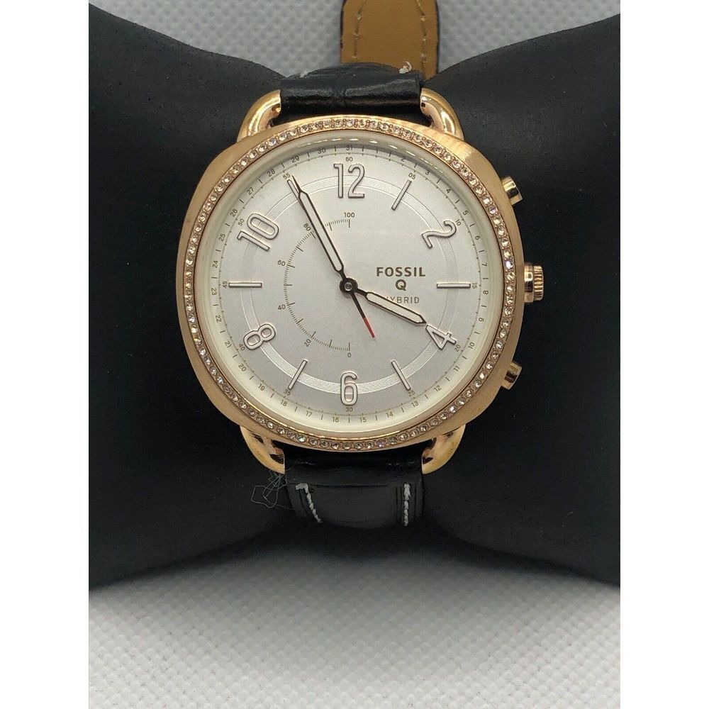Fossil Q FTW1208 Women's Black Leather Analog White Dial Hybrid Smart Watch OL3